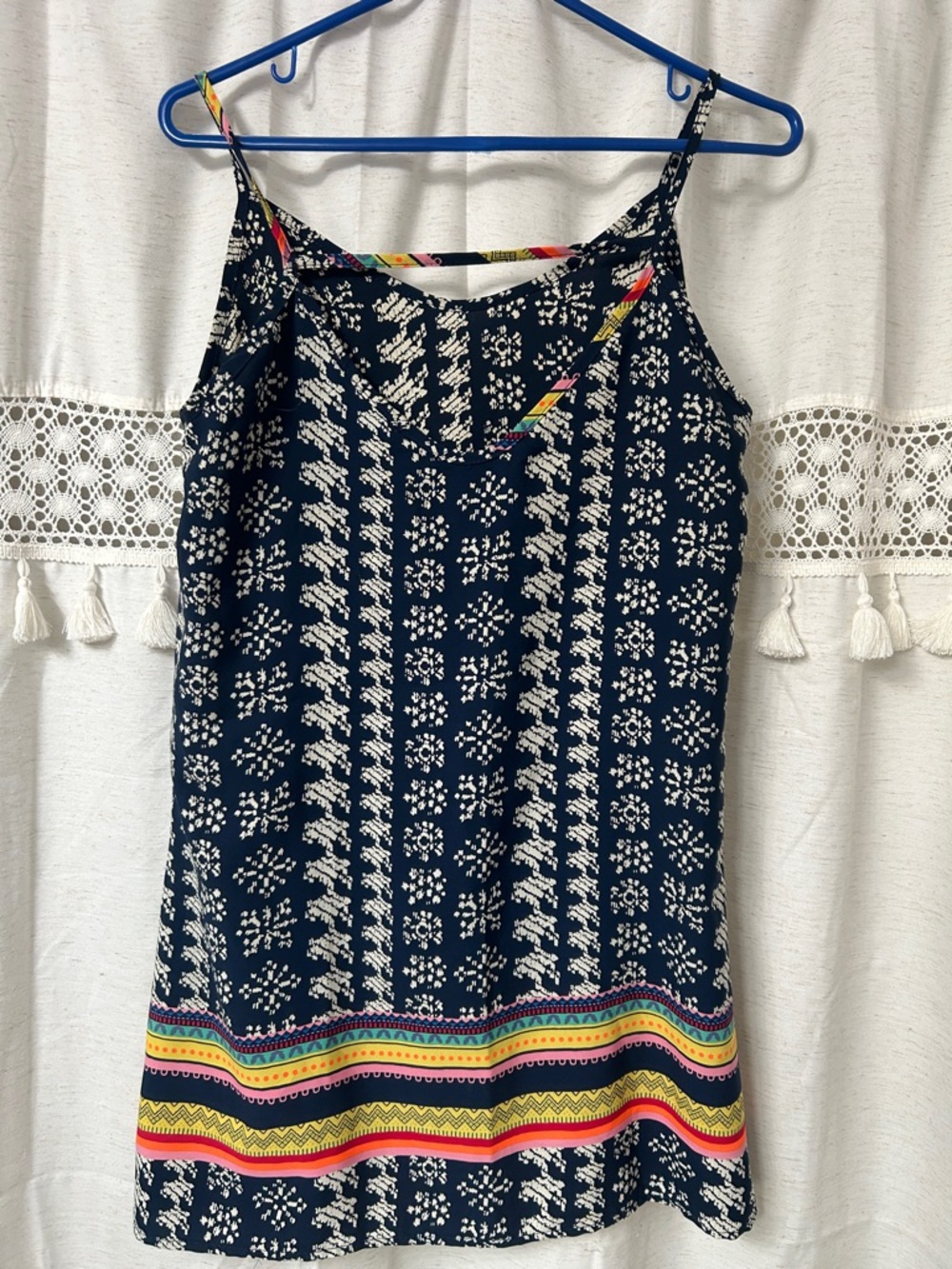 Chris & Carol Navy Blue Mini Dress with Multicolor Accent Stripes - Picture 3 of 3
